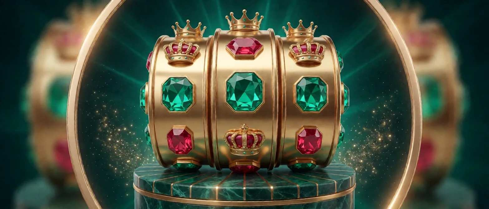 ကျောက်စိမ်းနှင့် ပတ္တမြားပါသော ရွှေ slot reel သုံးခု