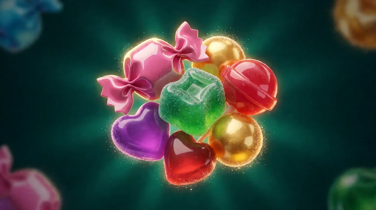 Sugar Rush slot အတွက် MDL97 ကျောက်စိမ်းနှင့် ရွှေ key-art